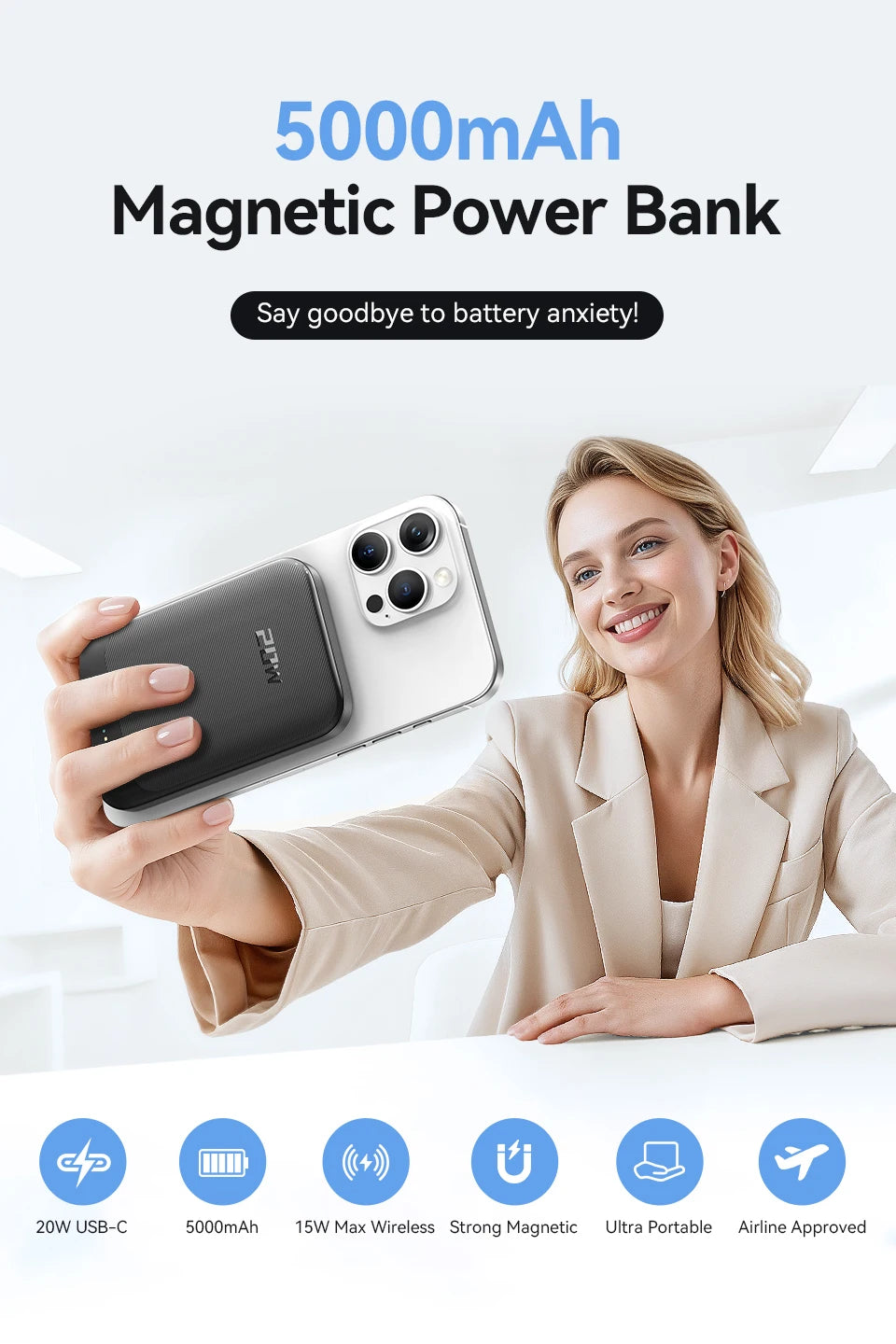 KUULAA Magnetic Power Bank 5000mAh Portable Charger Wireless Fast Charging PD20W PowerBank for Magsafe for iPhone 17 16 Pro Max