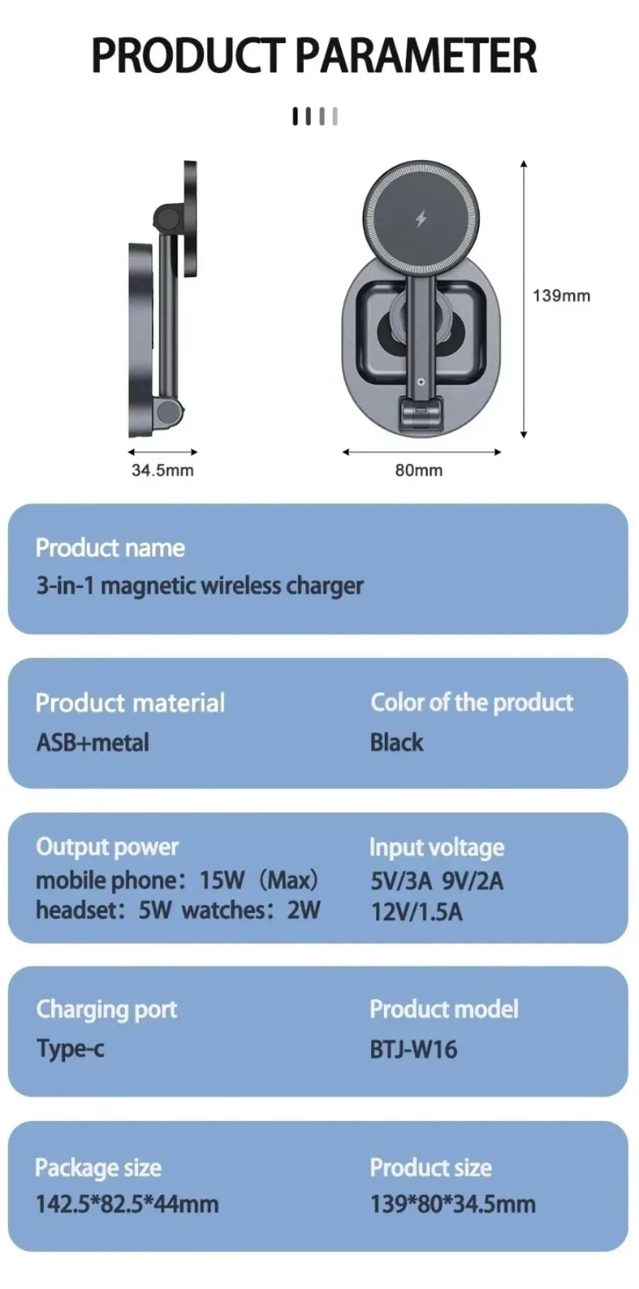 VIKEFON 3 in 1 qi2 Ice Cooling Magnetic Wireless Charger For Magsafe iPhone 16-12 Apple Watch 9 8 7 AirPods Pro2 Fast Charging