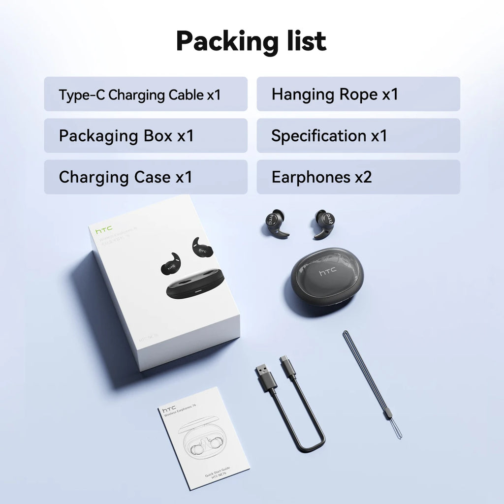 Wireless Bluetooth Headphones HTC NE76 Earbuds AI Smart Translation Earphones 30-Hour Battery Life For music office work sleep
