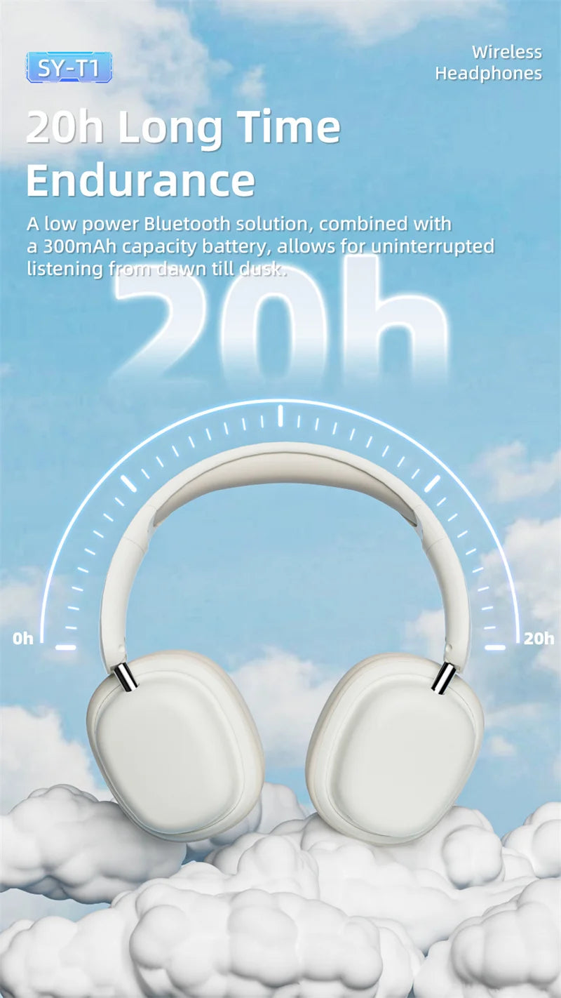SY-T1 Foldable Wireless Headphones Lightweight Bluetooth 5.3 Earphone Pluggable Mic Stereo Music Game Headset For Friend Gifts