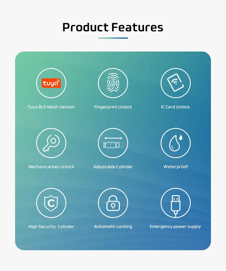 Euro Tuya Smart Fingerprint Electronic lock with Cylinder Tuya BLE Smart Euro lock Lock fechadura APP Remote Control Key Unlock