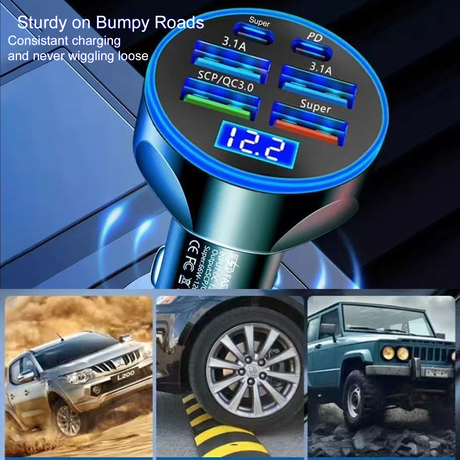 UYUXIO Multi Port USB C Car Charger Adapter with Voltage Display PD 30W Super Fast Charging 6 in 1 for MacBook iPhone Samsung