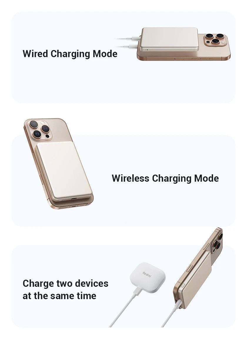 Xiaomi Ultra Slim Magnetic Power Bank 5000mAh WPB0507S Qi 7.5W Wireless Charger for Xiaomi 14 15 iPhone 15 16 MagSafe Charging