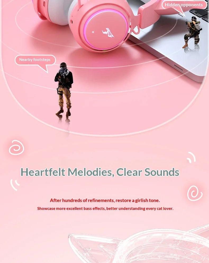 Somic GS510 Gamers Headphone With Microphone Cat Ears Rgb Light Colorful Cute Headset Noise Reduction Girl Gaming Earphones Gif