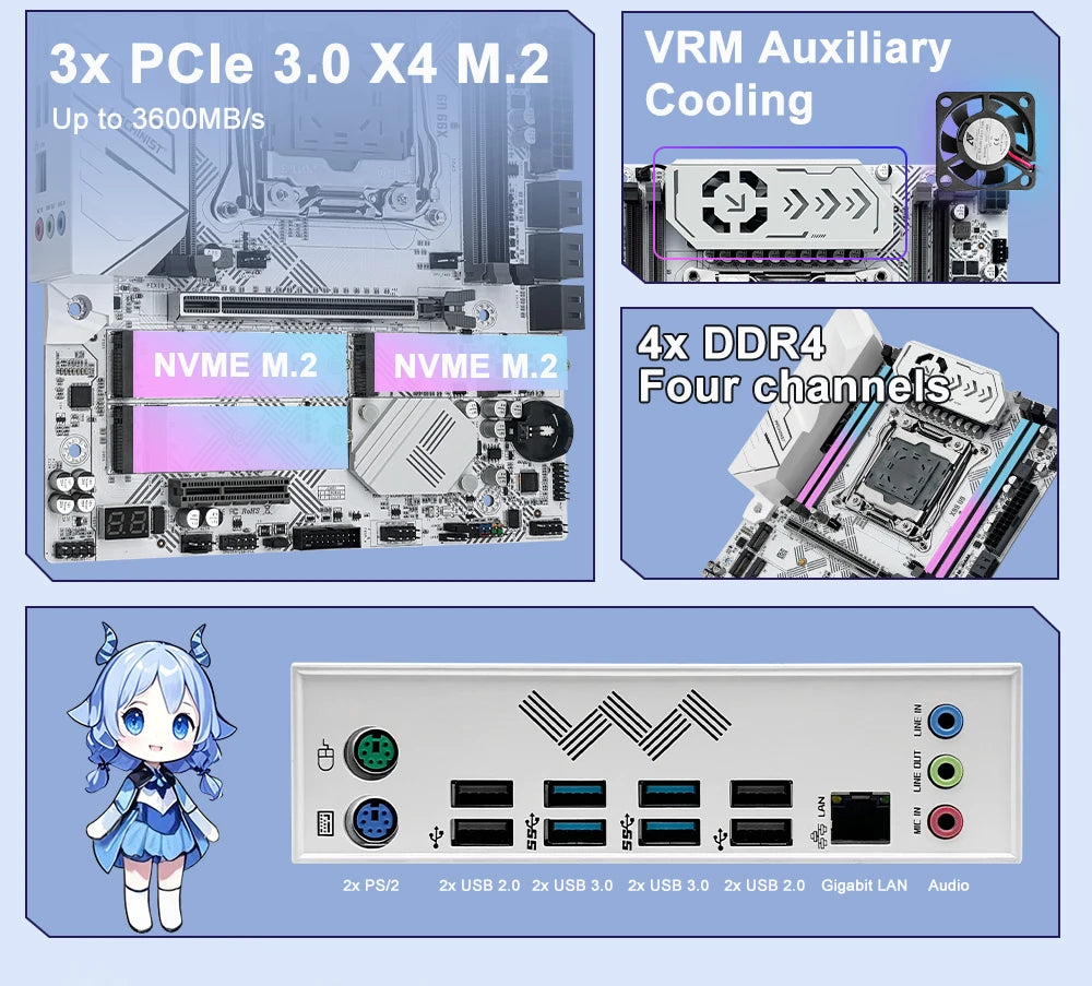 MACHINIST X99 U9 Motherboard Support TPM2.0 LGA 2011-3 Xeon E5 cpu DDR4 RAM C612 chip with 3*NVME M.2 slot SATA3.0 White armor