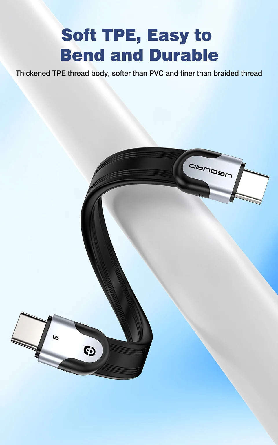 UGOURD Thunderbolt5 80Gbps Cable USB5 USB 4-V2 Type-C Thunderbolt 0.15m 1m 240W Fast Charging Cable For SSD Enclosure USB-C Hub