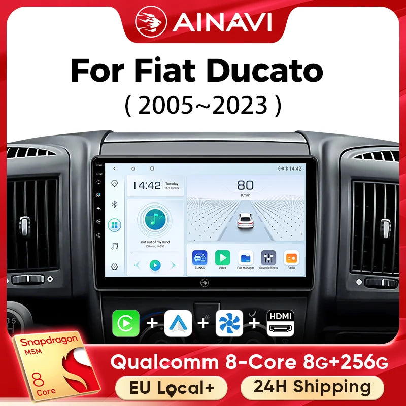 Ainavi Car Multimedia Player For Fiat Ducato 2005-2023 Citroen Jumper Peugeot Boxer Dodge Ram 2500  Carplay Android Auto 4GWifi