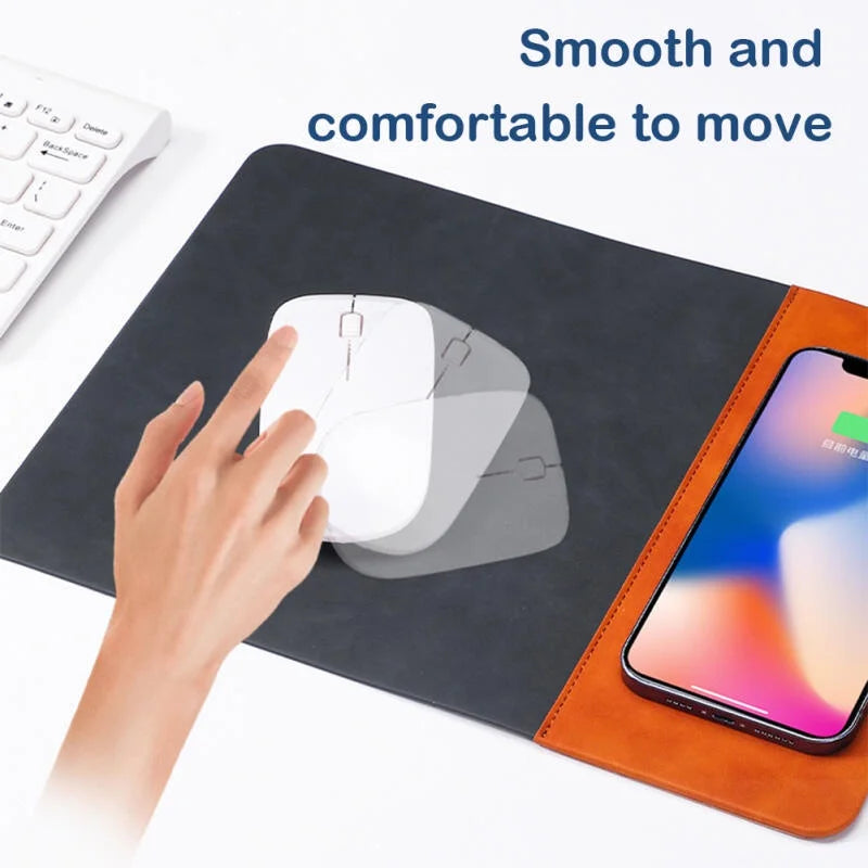 Mouse Pad with 15W Phone Wireless Fast Charging 2 in 1 PU Leather Gaming Mousepad for PC Computer Laptops Office Accessories