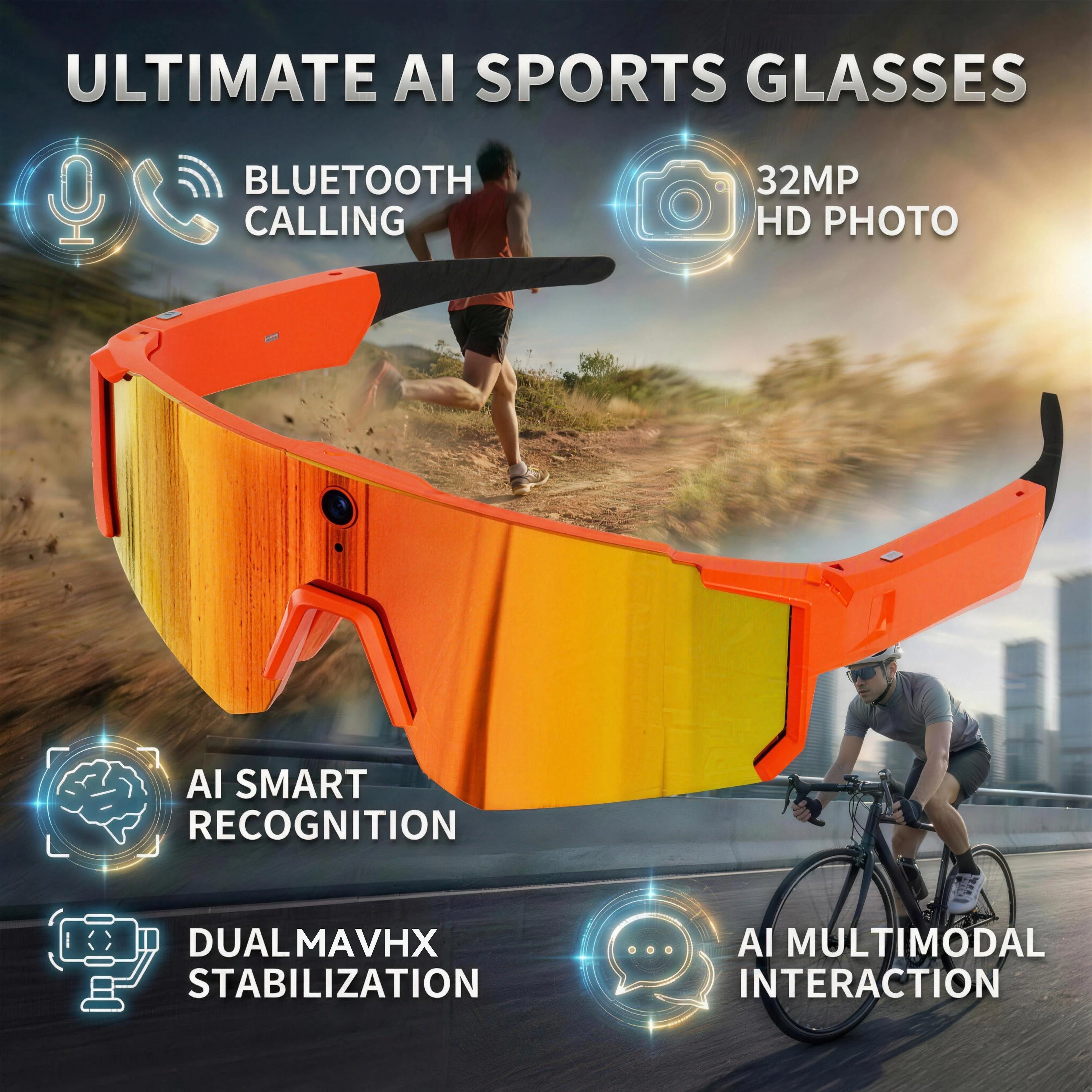 New AI smart shooting&recording glasses with 800W camera, HD anti-shake bicycle riding shooting artifact, windproof goggles 2026