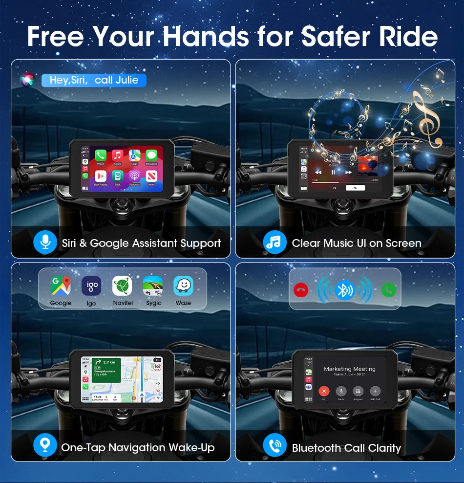 Jansite Dual Bluetooth Motorcycle Carplay Screen Navigation GPS Display IP67 Waterproof Support Helmet Intercom Moto Accessories