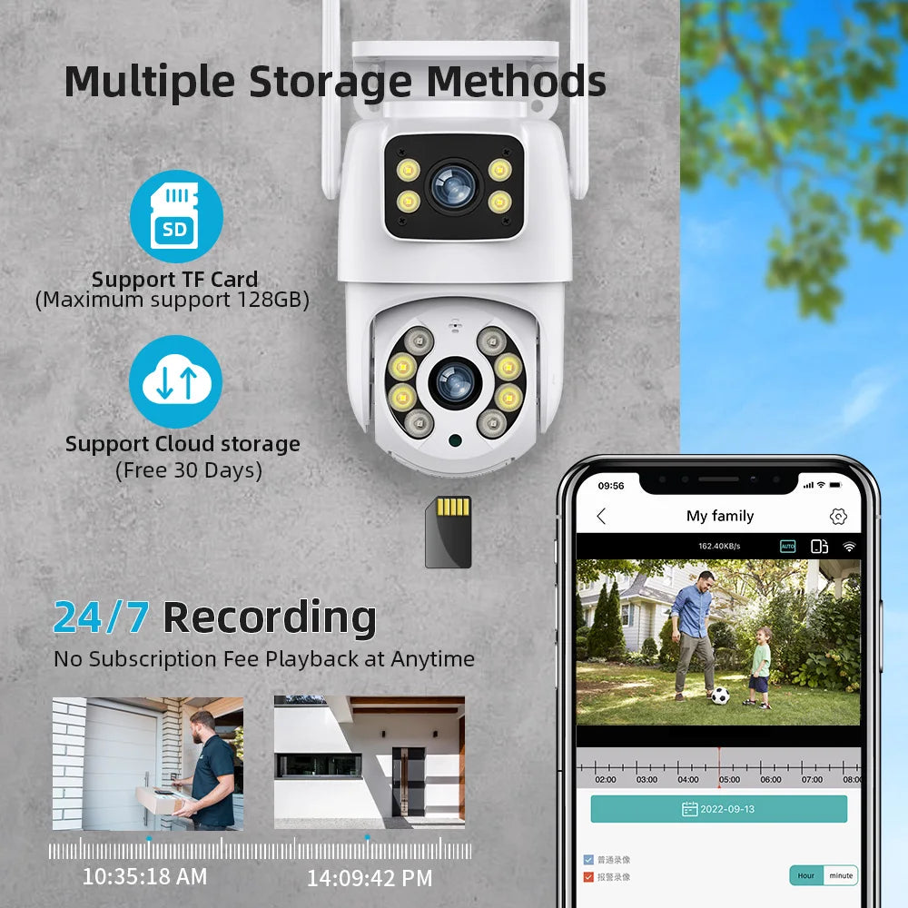 Tuya 8MP WIFI IP Camera PTZ Dual Lens Dual Screen Manual Detection Full Color Night Vision Outdoor Security Surveillance Camera