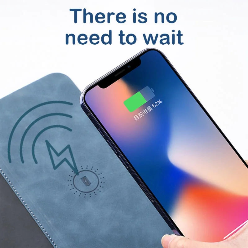 Mouse Pad with 15W Phone Wireless Fast Charging 2 in 1 PU Leather Gaming Mousepad for PC Computer Laptops Office Accessories