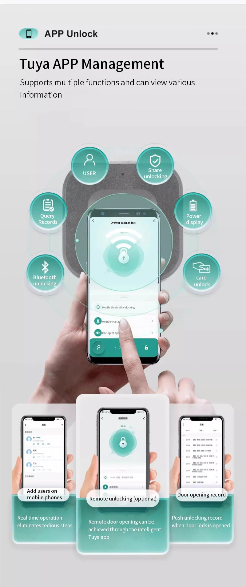Smart Fingerprint Drawer Lock Tuya APP Electric Keyless Invisible Sensor Lock 13.56Mhz IC Card Unlock No Hole Cabinet Furniture