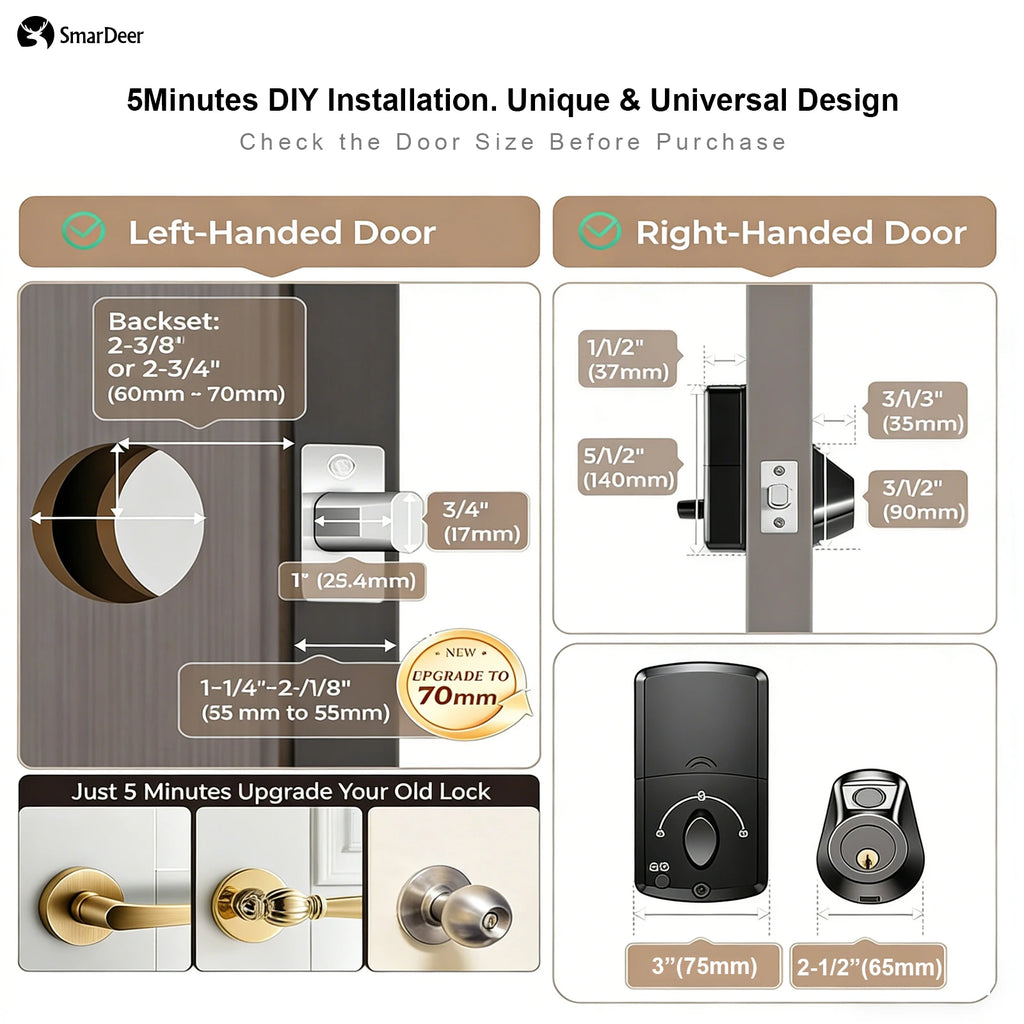 SmarDeer Electronic Lock for Tuya Smart Lock Keyless entry Digital Door Lock Smart Deadbolt with Fingerprint