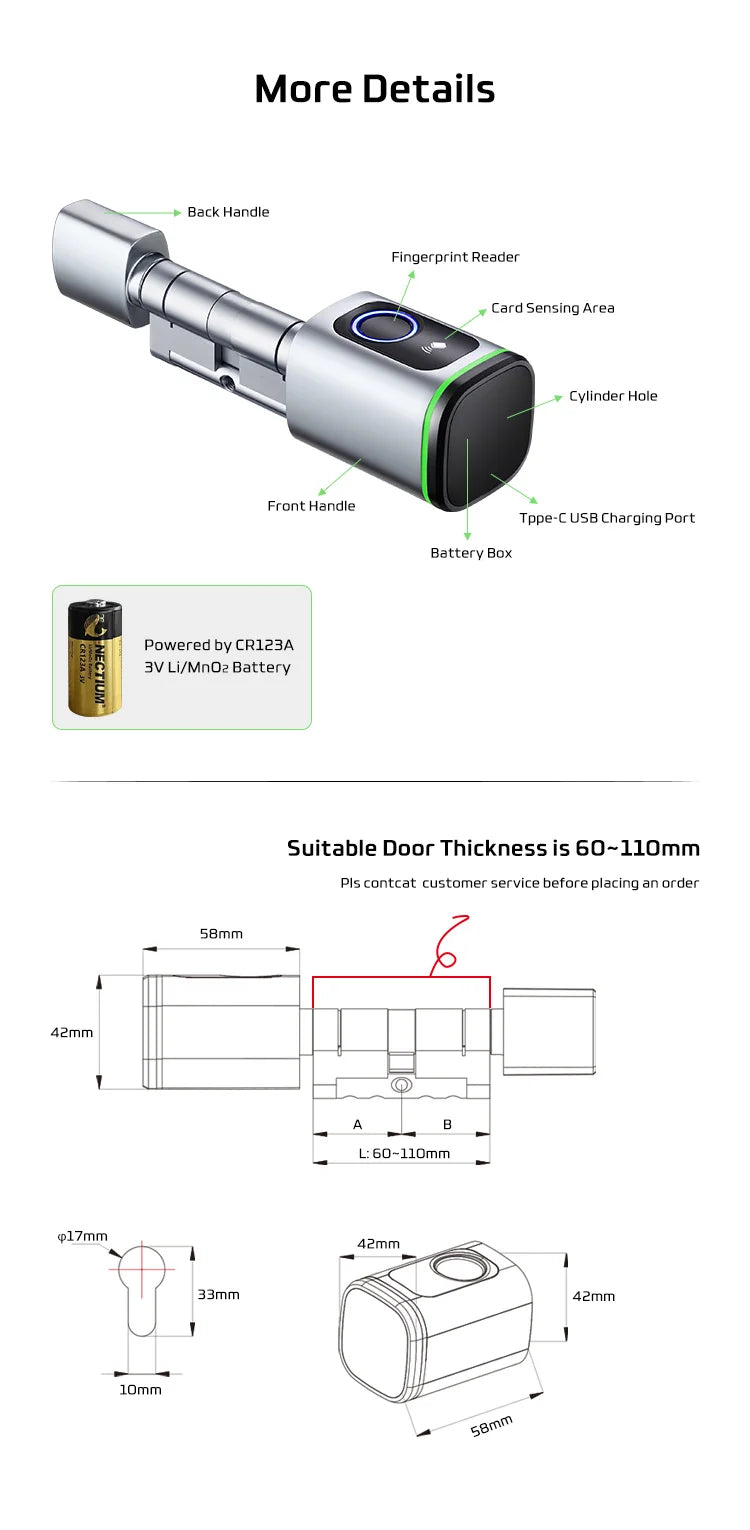 Euro Tuya Smart Fingerprint Electronic lock with Cylinder Tuya BLE Smart Euro lock Lock fechadura APP Remote Control Key Unlock