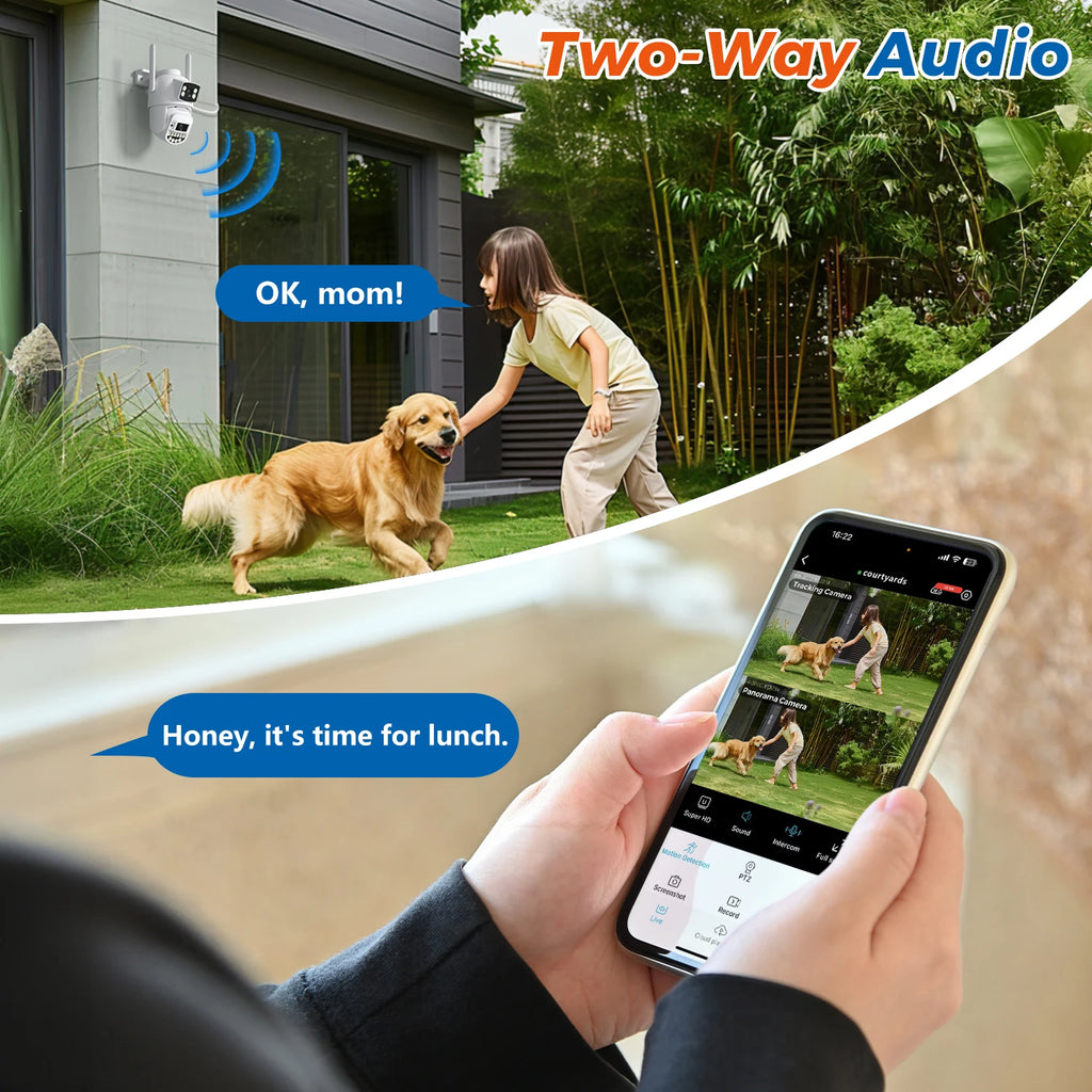 10MP 5K Wifi IP Camera Outdoor 2.4GHZ 5GHZ PTZ Surveillance Camera Dual Lens Dual Screens Email Alert 4K Security Protection
