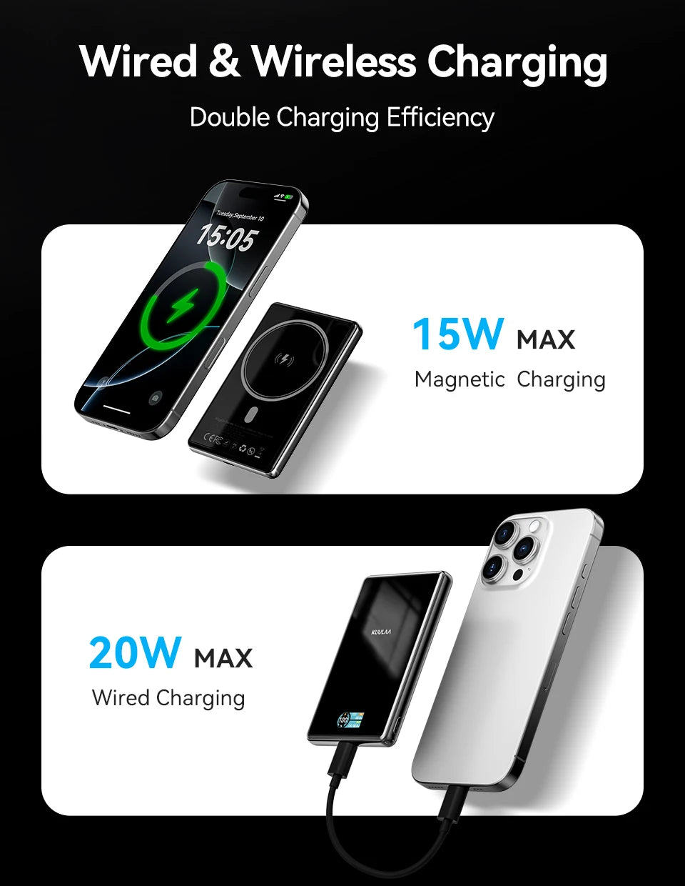 KUULAA Qi2 Magnetic Power Bank 10000mAh PD20W Portable Charger Wireless External Battery for iPhone17 16 15 14 Pro Max Powerbank