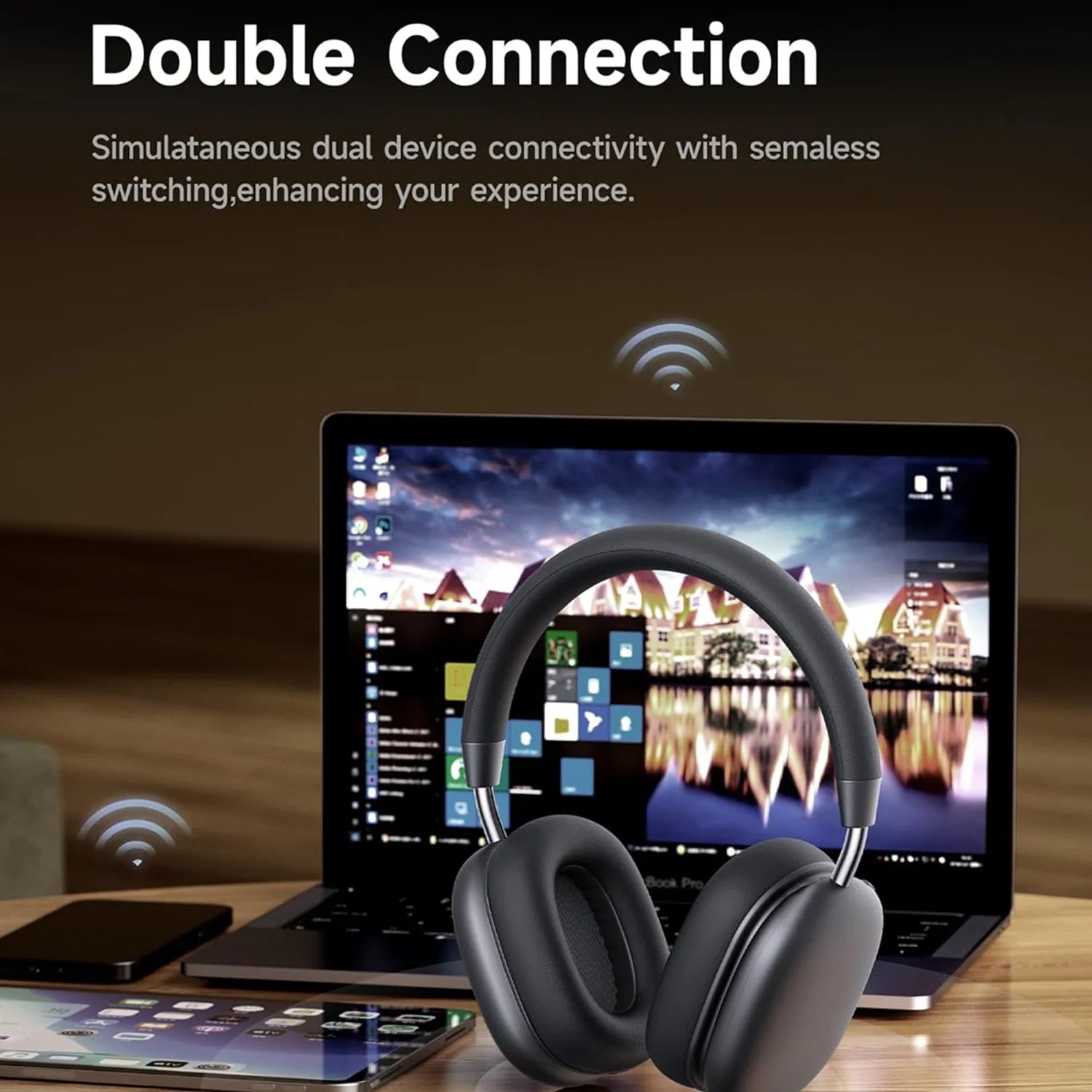 Wireless Bluetooth Gaming Headset Over Ear with Mic, Deep Bass Stereo Audio Headphones for PC Mobile Music