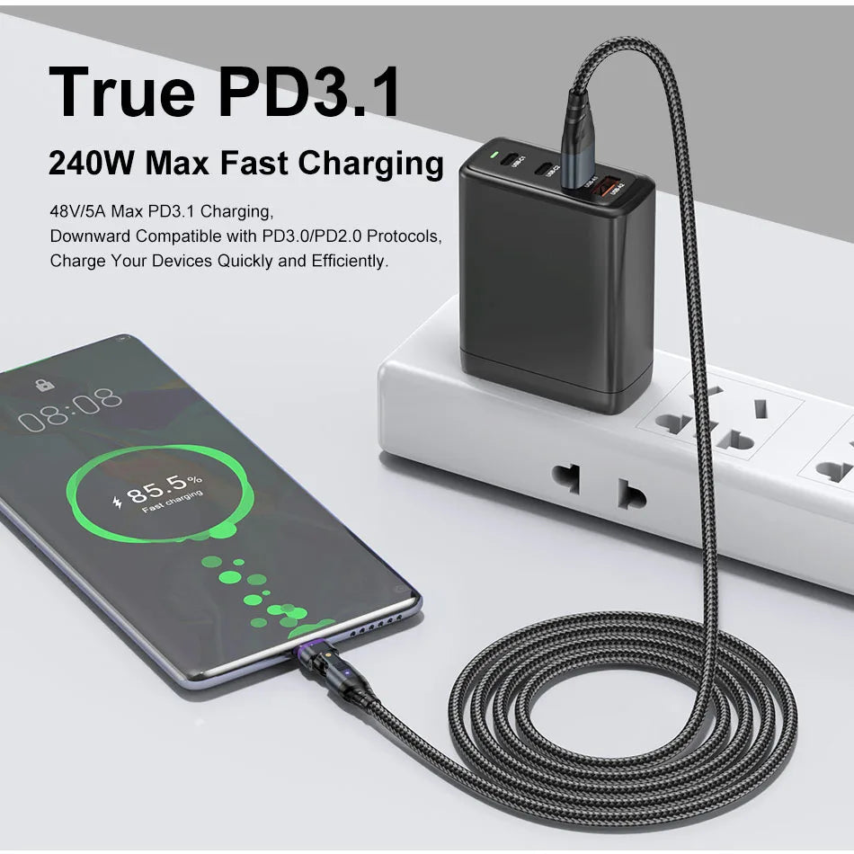 240W 6 in 1 PD3.1 Magnetic Cable Micro USB C to Type C Cable 6A Fast Charging for Macbook iPad iPhone 17 16 Samsung Xiaomi