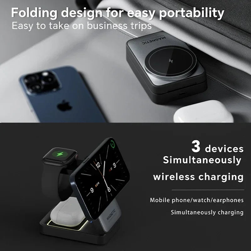 3 In 1 Magnetic Wireless Charger Stand For Magsafe iPhone 13 14 15 16 apple Watch 2-8 Airpods Pro Foldable Fast Charging Station