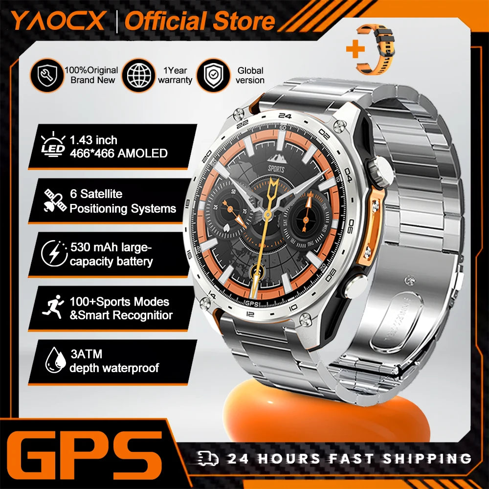 New Military Outdoor Smartwatch Built-in GPS Compass Altimeter 3ATM Waterproof 530mAh BT Call Watches Sports Smart Watch Men