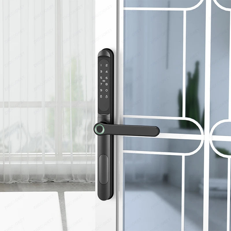 ZHDCOOKEY Fingerprint Biometric Slim Waterproof Smart Door Lock Aluminum RFID Card Password TTLock Electronic Sliding Door Locks