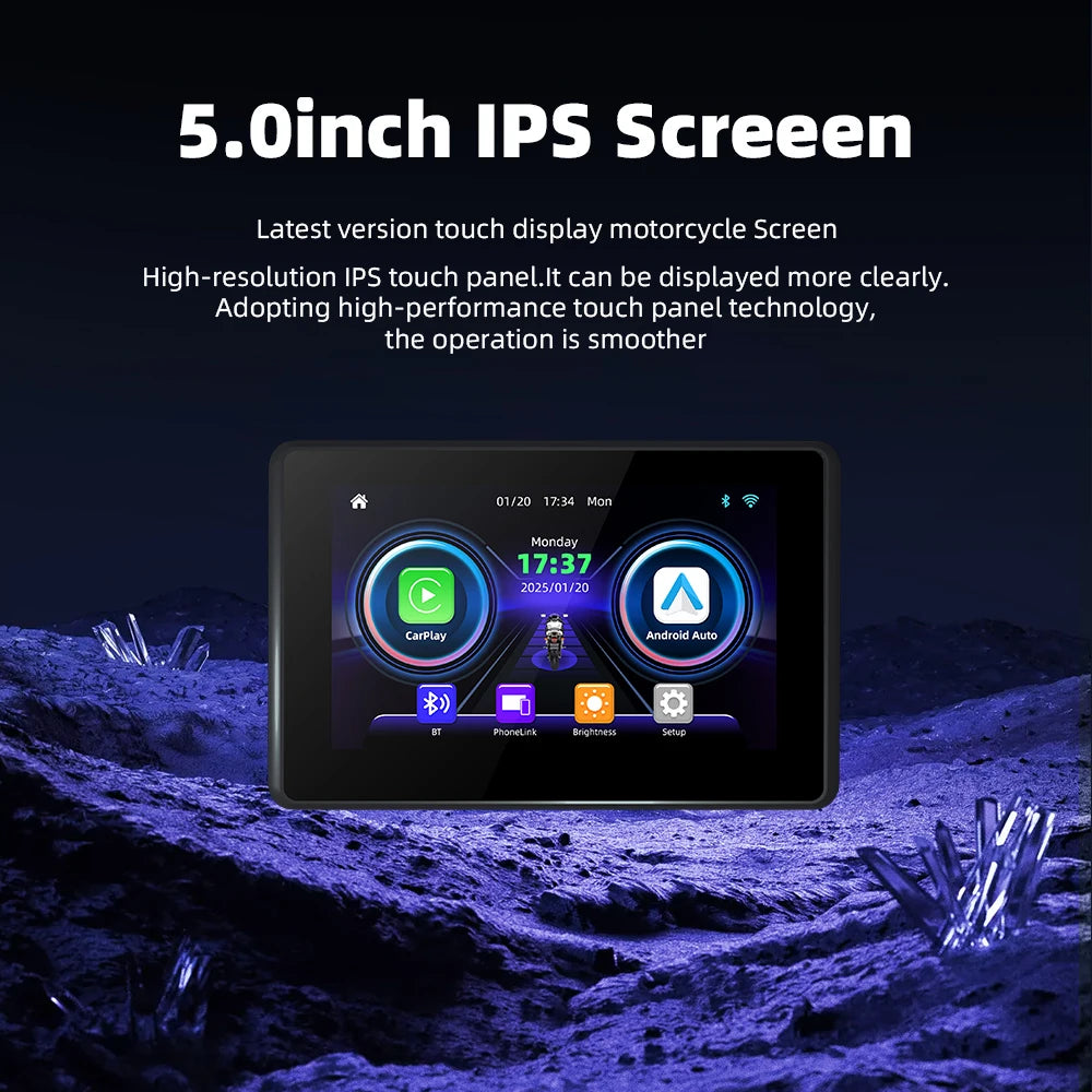 EKIY 5.0" Wireless CarPlay Moto Android Auto Portable Digital Motorcycle Dashboard GPS Navigation Screen For BMW R1200GS R1250GS