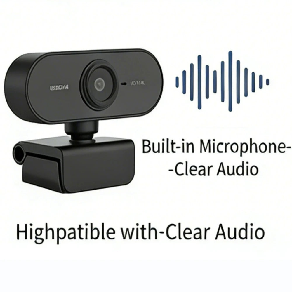 USB Webcam with Built-in Microphone, Plug and Play PC Camera 360° Rotatable for Video Calls, Zoom, Teams, Streaming