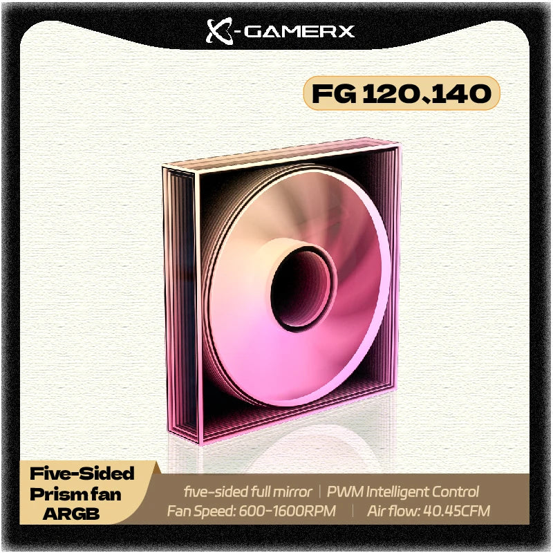 PowerTrain X-Gamerx FG 120/140 ARGB five-sided full mirror PC Fan 4PIN PWM 12V Quiet cooling computer case fans 600-1600RPM