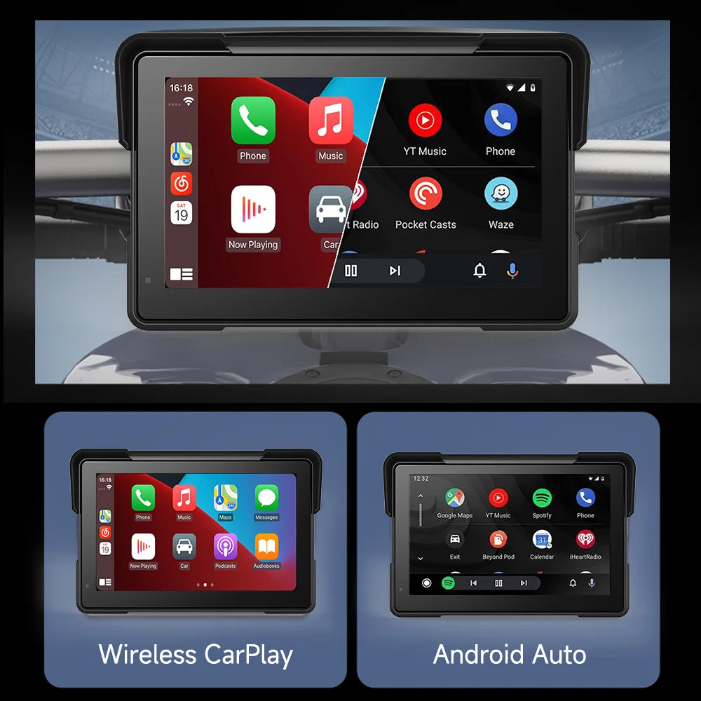 2024 Motorcycle GPS Navigation 2K HD Recorder Wireless CarPlay Android Auto Multimedia Player IP67 Waterproof Screen Bluetooth