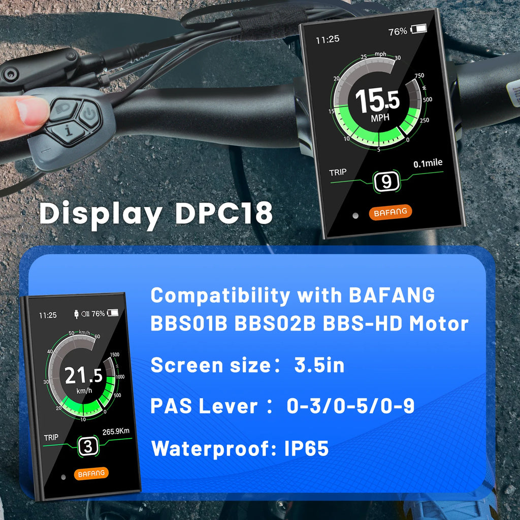 Bafang DPC18 Electric Bike Display with Speedometer USB Charging Port for Mid Drive Motor BBS01B BBS02B BBSHD Speedometer
