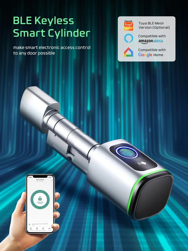 Euro Tuya Smart Fingerprint Electronic lock with Cylinder Tuya BLE Smart Euro lock Lock fechadura APP Remote Control Key Unlock
