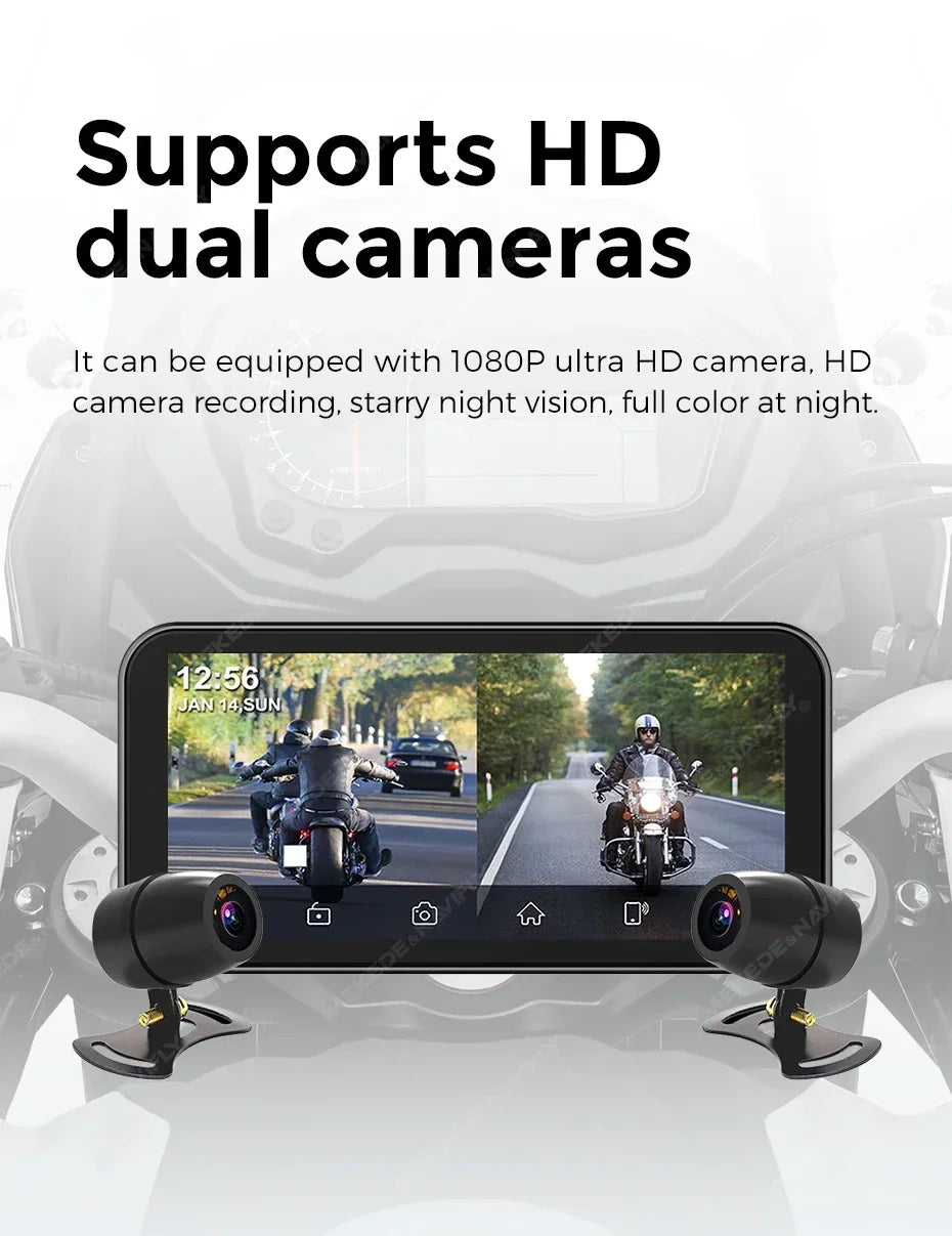 NaviFly 6.25" Motorcycle Wireless CarPlay Moto Android Auto Portable Digital Dashboard Navigation Display Optional DVR TPMS