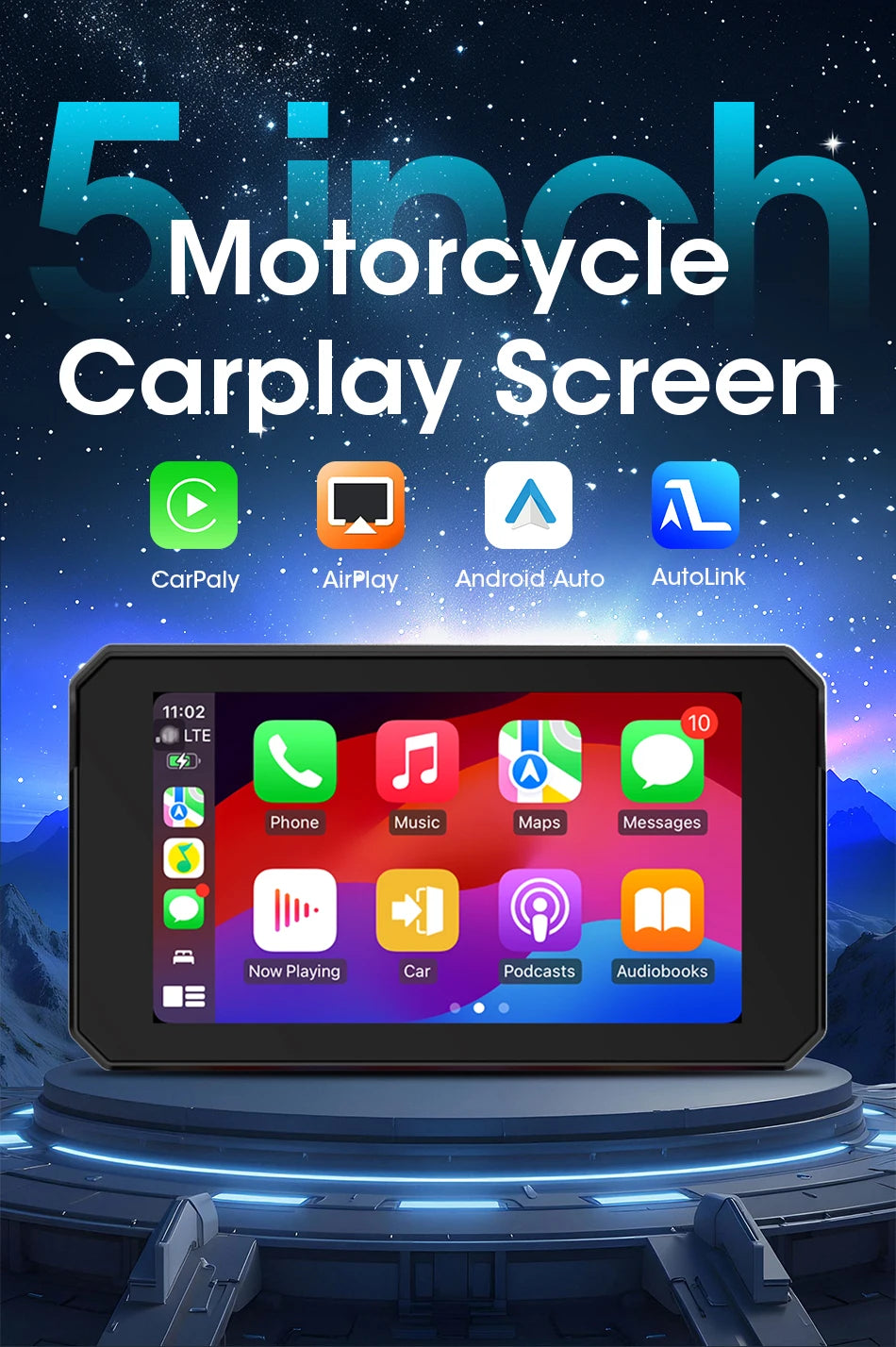 Jansite Dual Bluetooth Motorcycle Carplay Screen Navigation GPS Display IP67 Waterproof Support Helmet Intercom Moto Accessories