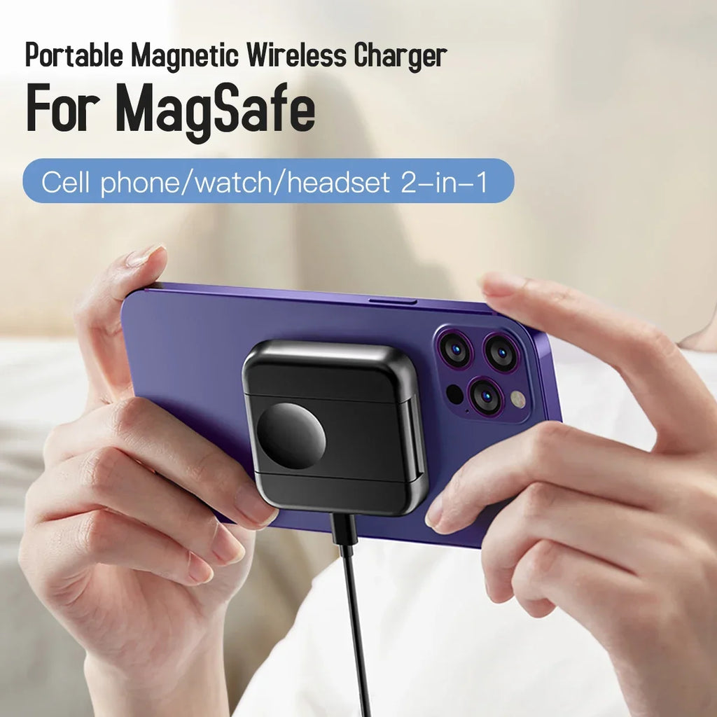2 in 1 Foldable Magnetic Wireless Charger For Magsafe iPhone 16 15 14 13 12 Samsung Xiaomi Apple Watch 9-2 Airpods Fast Charging