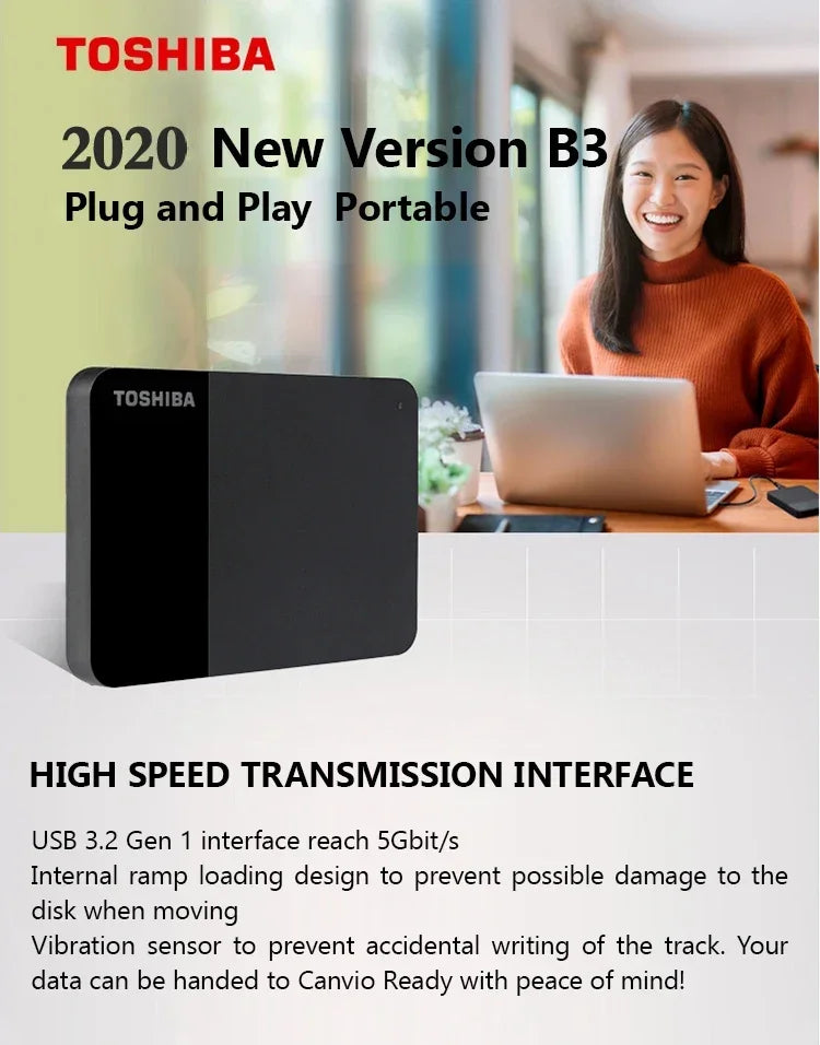 A3  A5 HDTB410YK3AA Canvio Basics For Toshiba 500GB 1TB 2TB Portable External Hard Drive USB 3.0, Black