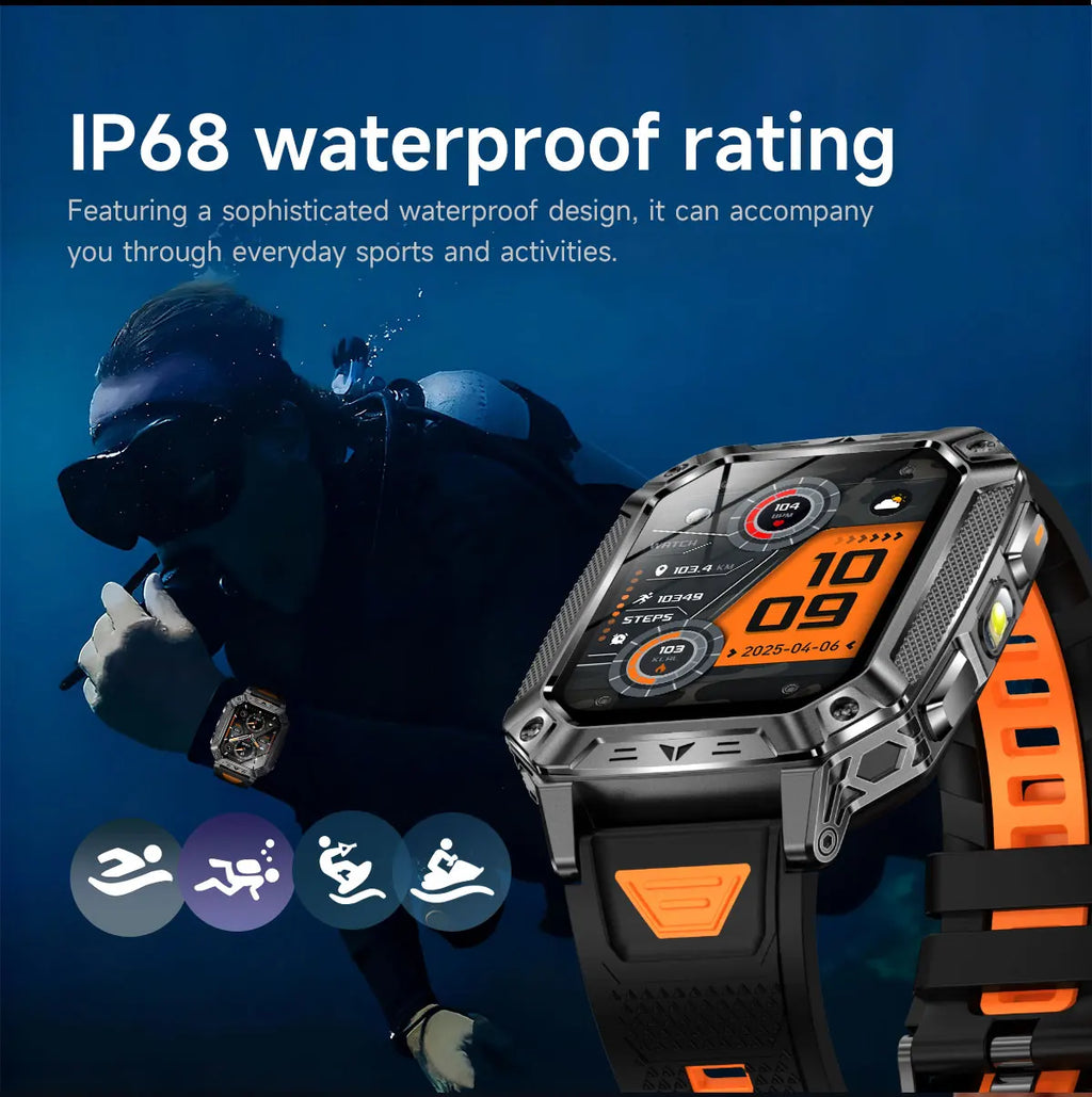 2026 New Built-in 1400mAh Super Large Battery Men Smart Watch Outdoor GPS 2.01"AMOLED Screen 10ATM Waterproof BT Call Smartwatch