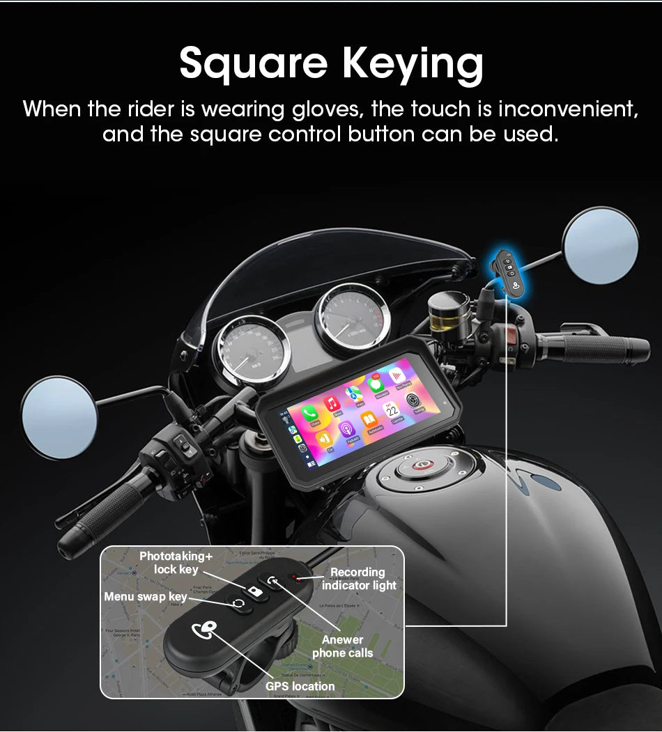 Jansite 5/6.25'' GPS for Motorcycles Carplay DVR Navigation Display Screen Android Auto Moto Accrssories IP67 Waterproof Monitor