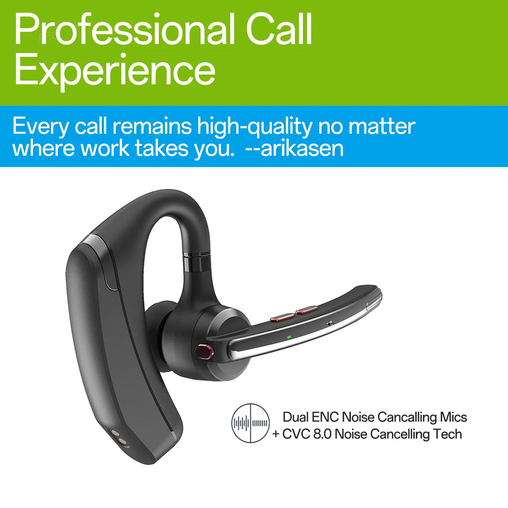 Bluetooth Headset, Wireless Earpiece with Upgrade Noise Canceling Mic,100H Talking Time,Hand-Free Headphones with Mute Button