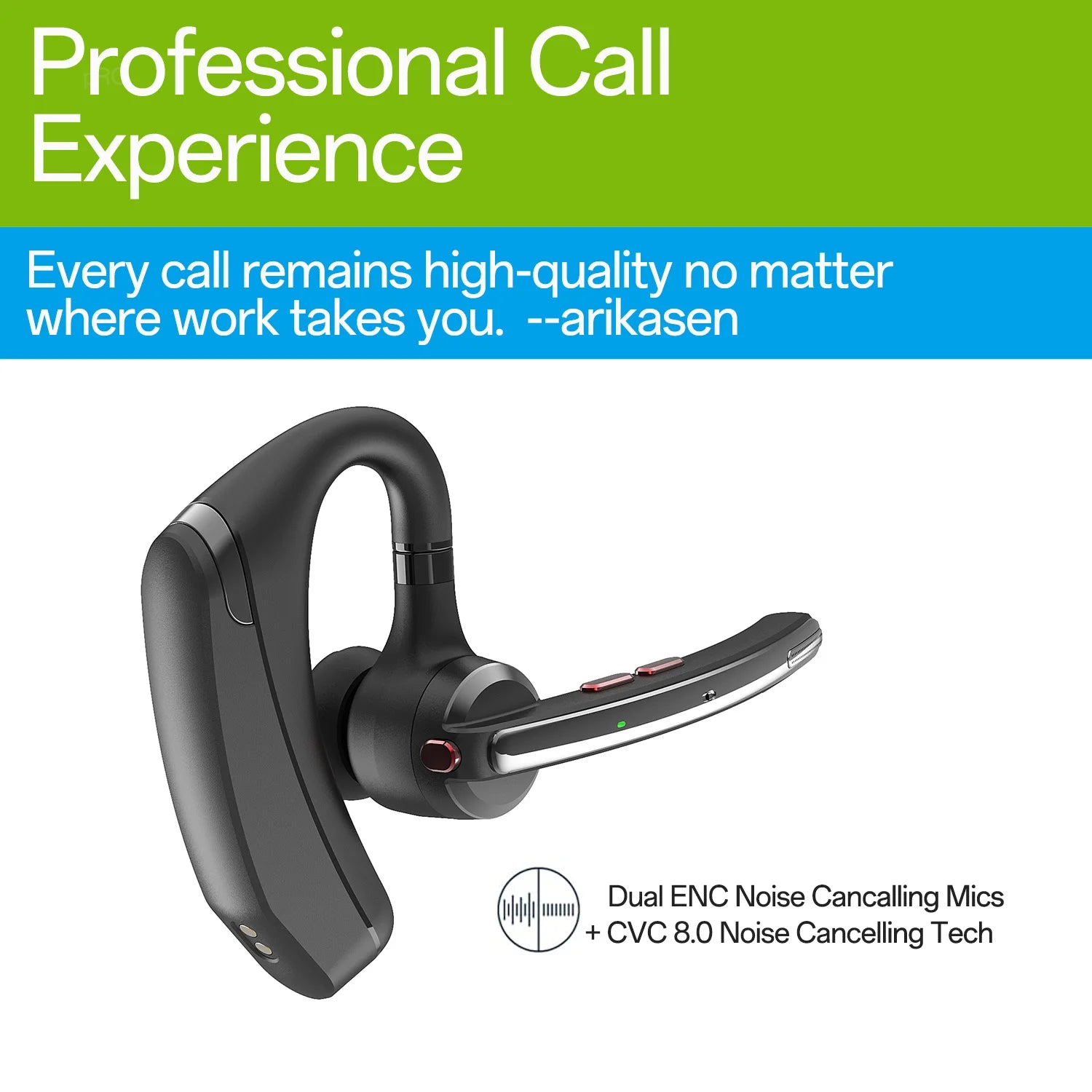 Bluetooth Headset, Wireless Earpiece with Upgrade Noise Canceling Mic,100H Talking Time,Hand-Free Headphones with Mute Button