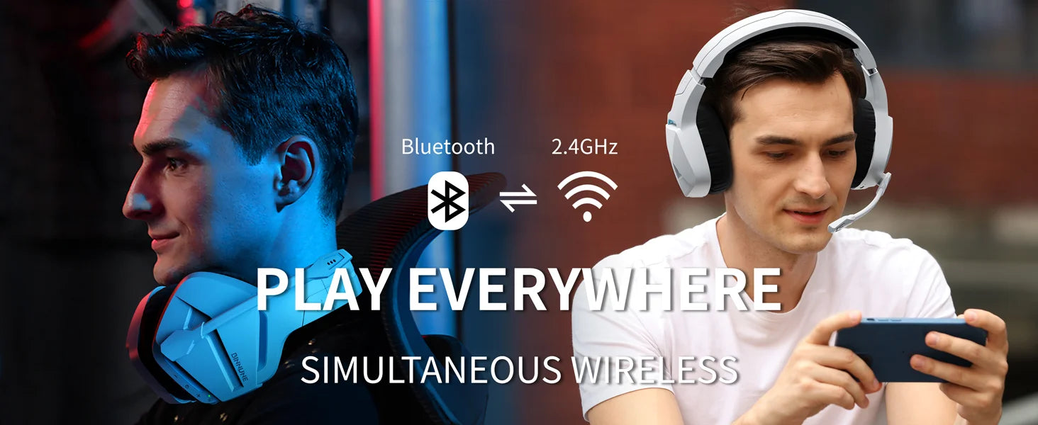 BINNUNE 2.4GHz Wireless Gaming Headset Bluetooth 5.3 Gaming Headphone with Noise Canceling Mic Multi-Platform for PS5/PS4/Switch