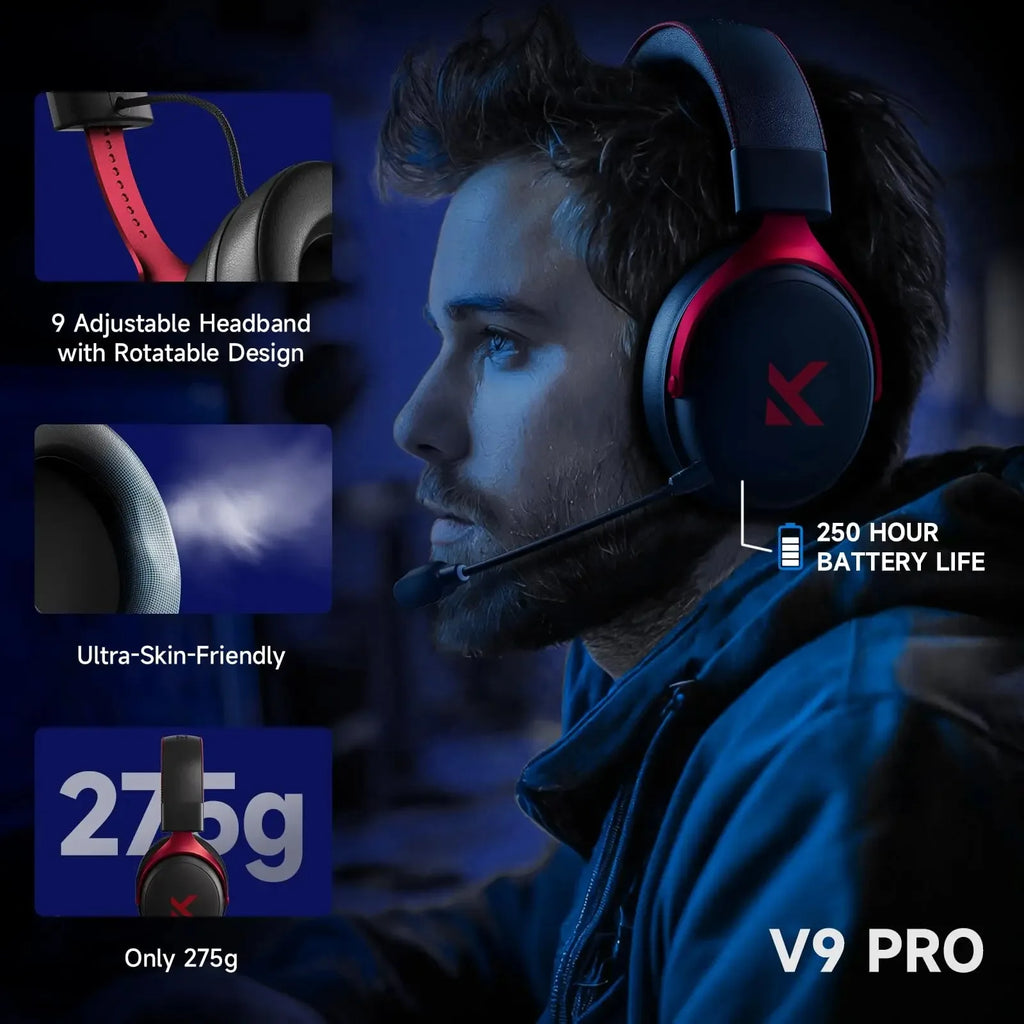 MCHOSE V9 Pro Gaming Wireless Headset7.1 Surround Sound Headphones Noise Canceling Mic Low Latency Lightweight for PS5 PC SWITCH