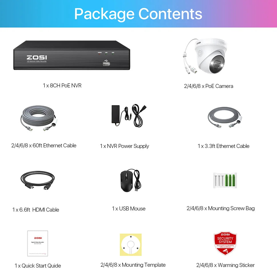 ZOSI 4K 8MP 5MP POE Video Surveillance Kit 8CH H.265 Home CCTV NVR Set Color Night Vision AI Detection IP Security Camera System