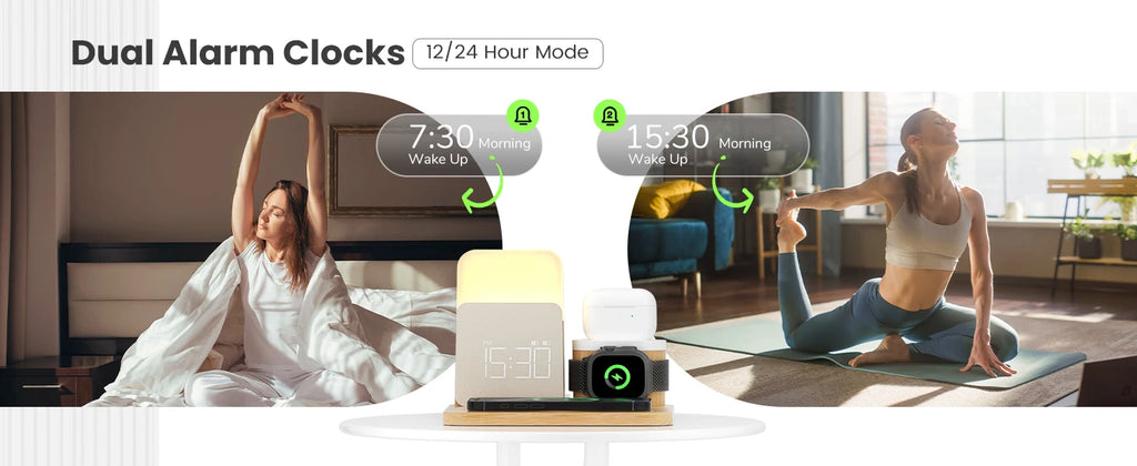 7-in-1 MagSafe Alarm Clock Charger-Wireless Station for iPhone 12-16/Samsung/Xiaomi/Huawei/Apple Watch/AirPods with Night Light