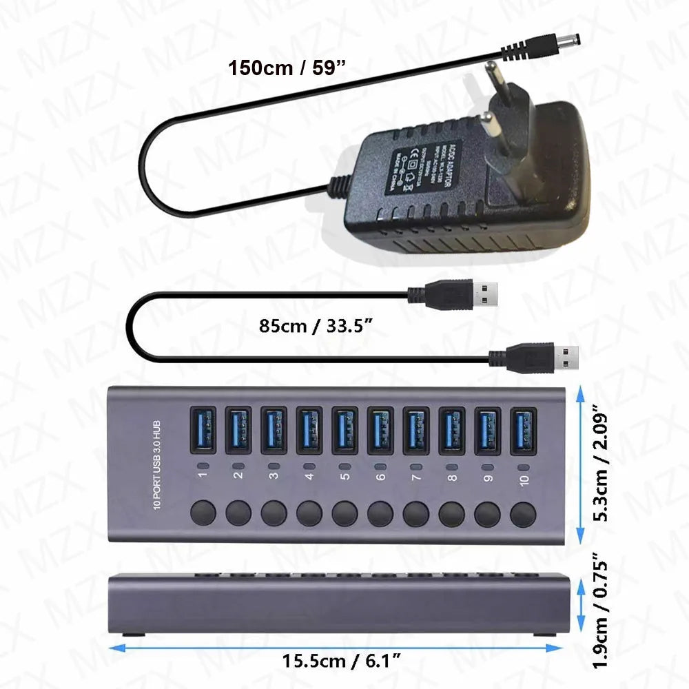 MZX 10/7/4-Port USB 3.0 A Hub Aluminum Multi-Hub Splitter Concentrator Extensior Dock Switch Adapter for PC Laptop Accessories