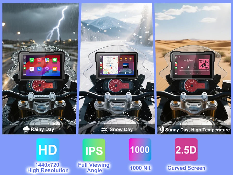 7 Inch Wireless CarPlay Moto Android Auto Portable Digital Motorcycle Dashboard GPS Navigation For BMW R1300GS R1250GS Screen