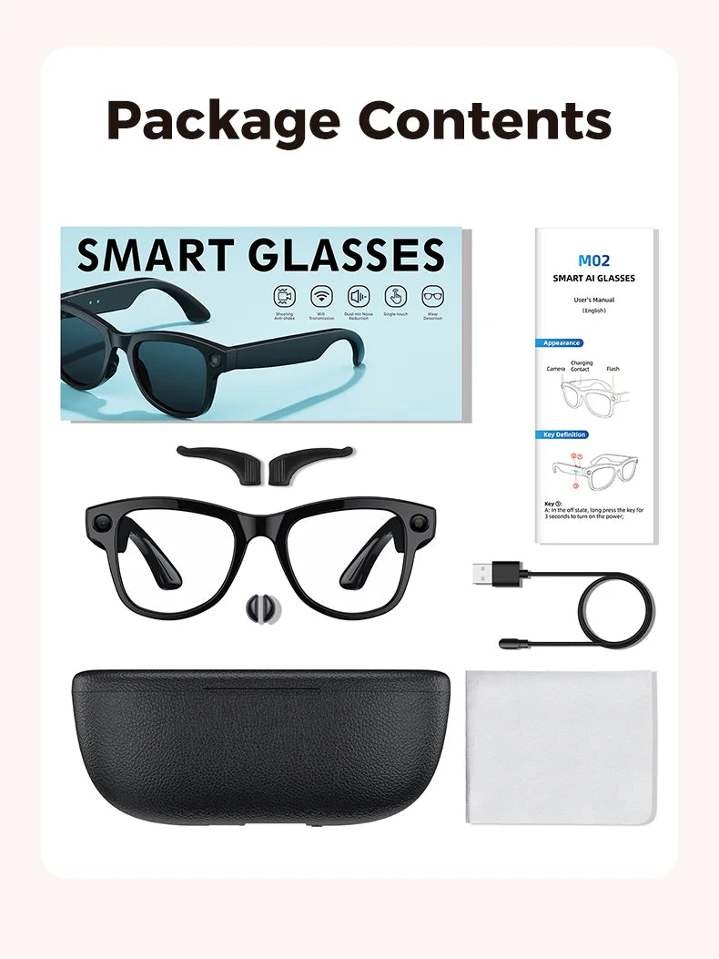 2026 4K HD AI Smart Glasses Chat GPT 800MP Camera Bluetooth Call 290mAh Battery 32GB Voice Assistant Control Smart Glasses 2026