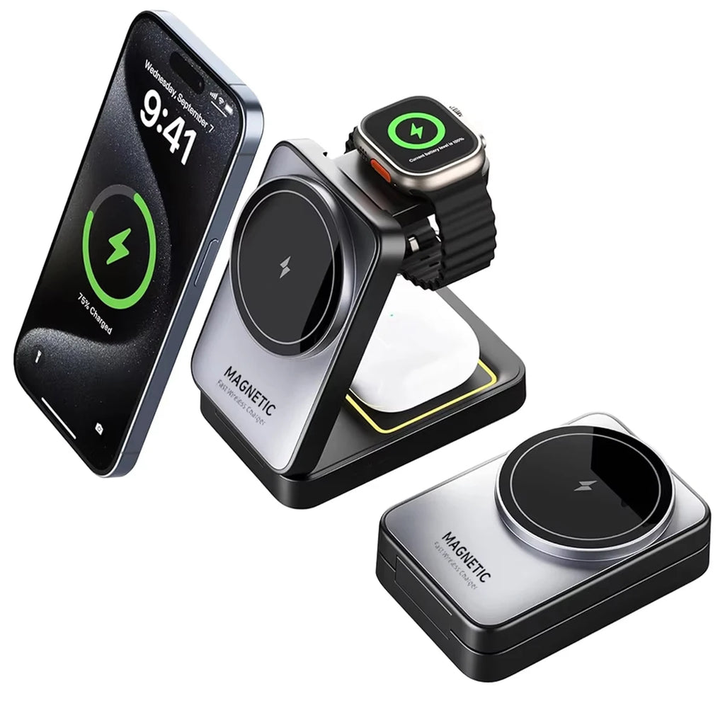 3 In 1 Magnetic Wireless Charger Stand For Magsafe iPhone 13 14 15 16 apple Watch 2-8 Airpods Pro Foldable Fast Charging Station