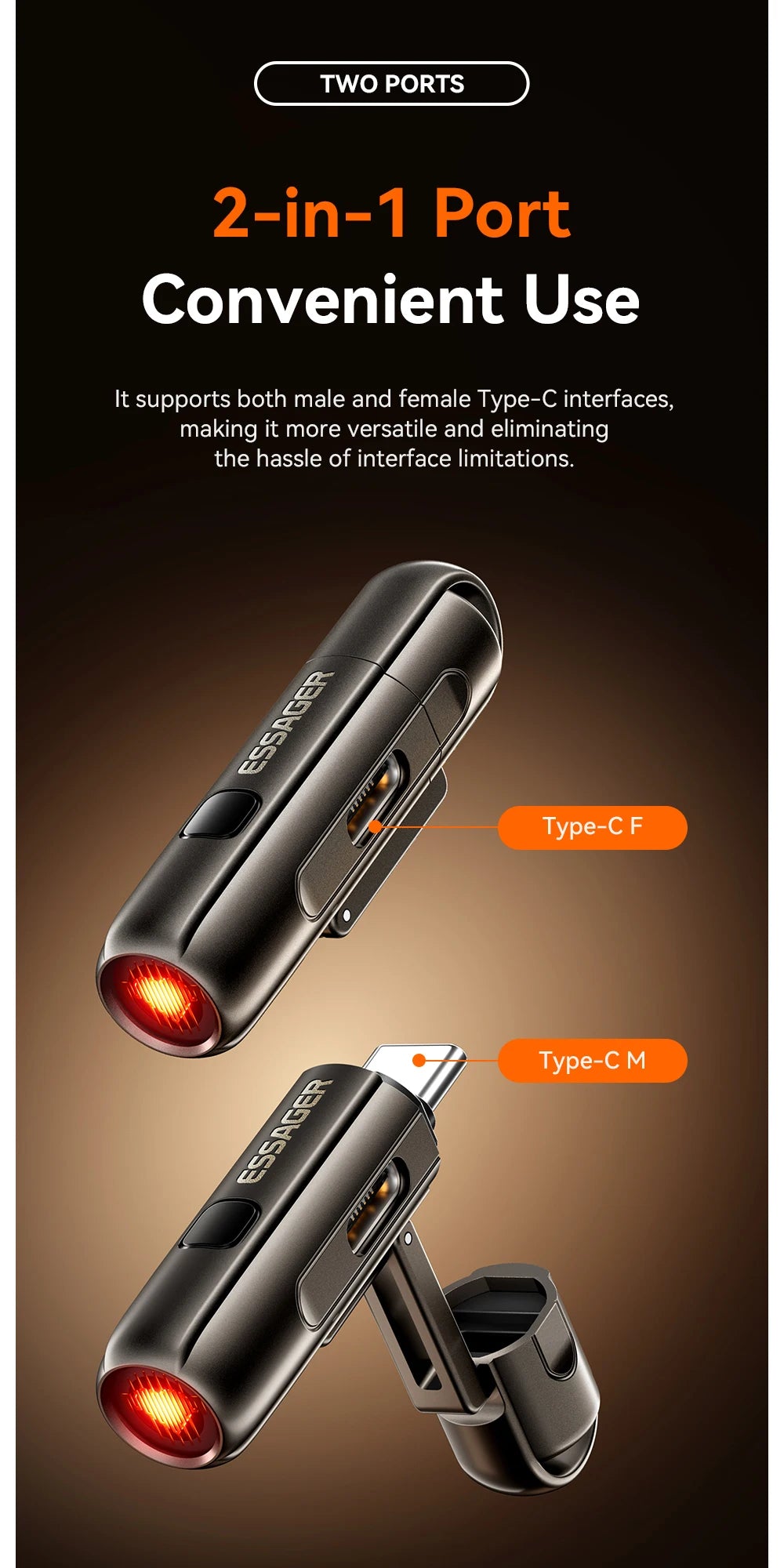 Essager 2-in-1 Type-C Portable Mini Cigarette Lighter with Air Blowing Function Outdoor Safety USB-C Adapter