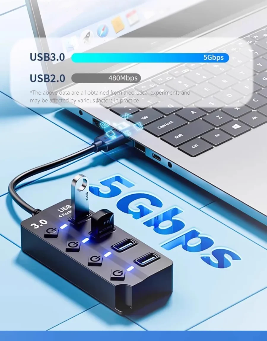 JUMPEAK 4 Port 7 Port USB Hub USB3.0 Expander Docking Station Splitter With Power Adapter With Switch For Laptop PC Multi-Device